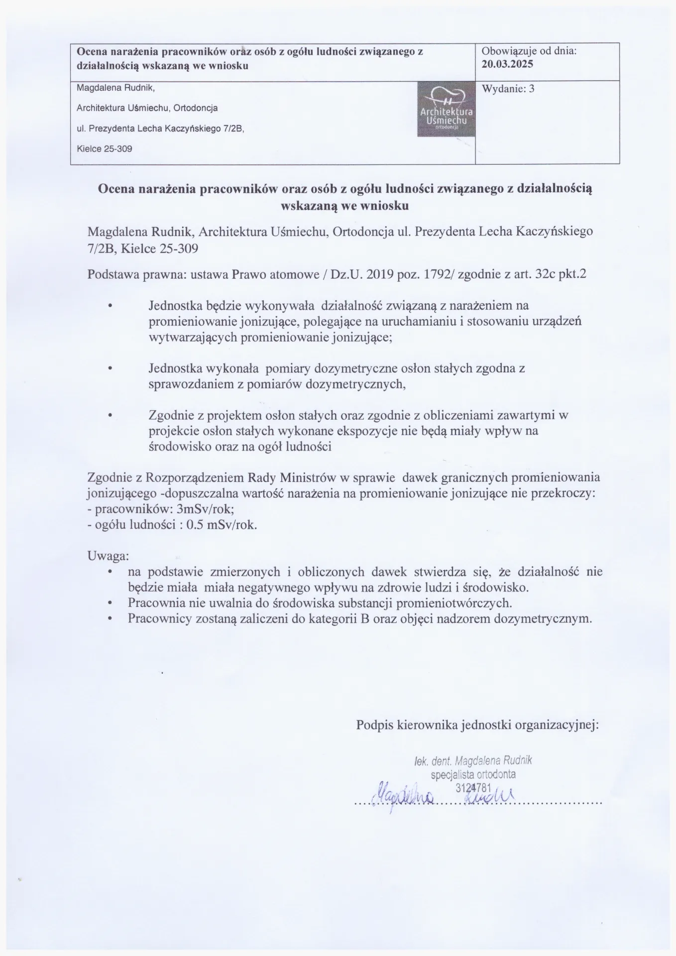 Ocena narażenia pracowników oraz osób z ogółu ludności